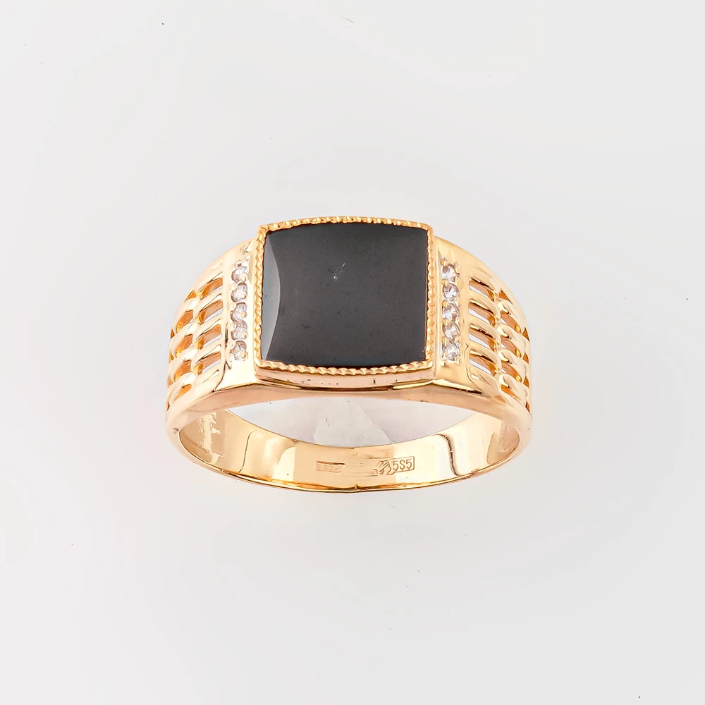 Кольцо с ониксом из красного золота 585 пробы