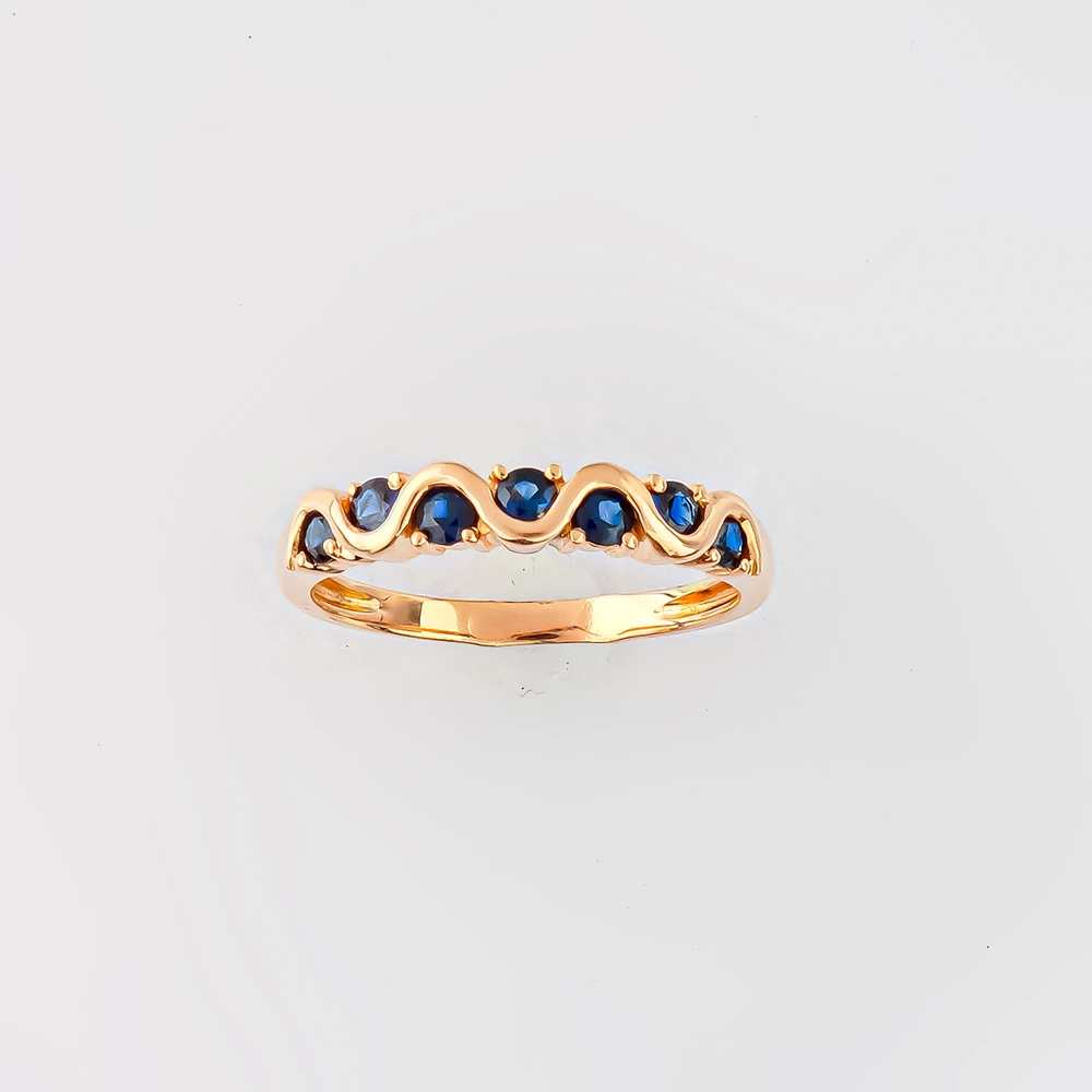 Кольцо с сапфиром синтетическим из красного золота 585 пробы