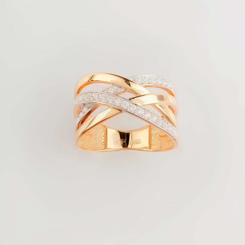 Кольцо с фианитом из красного золота 585 пробы