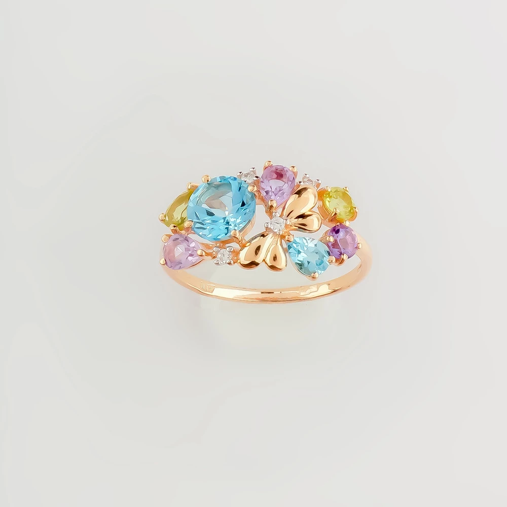 Кольцо с топазом из красного золота 585 пробы