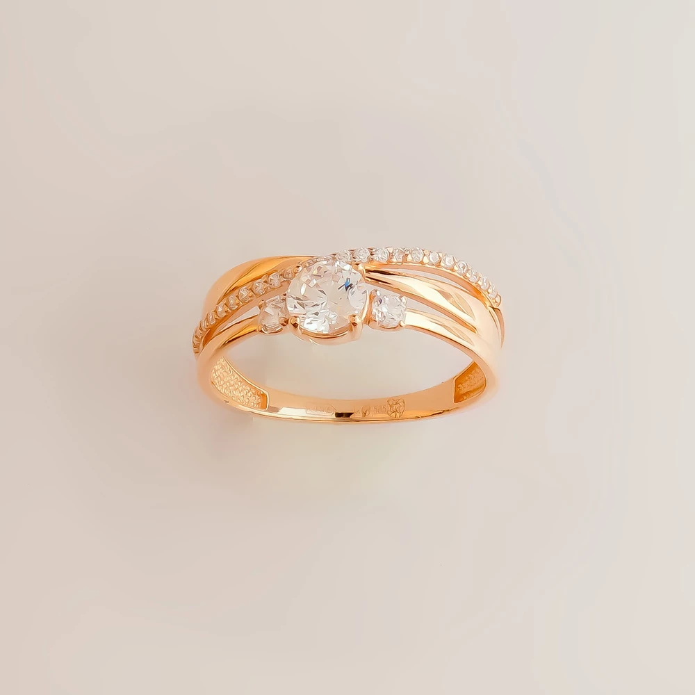 Кольцо с фианитом из красного золота 585 пробы