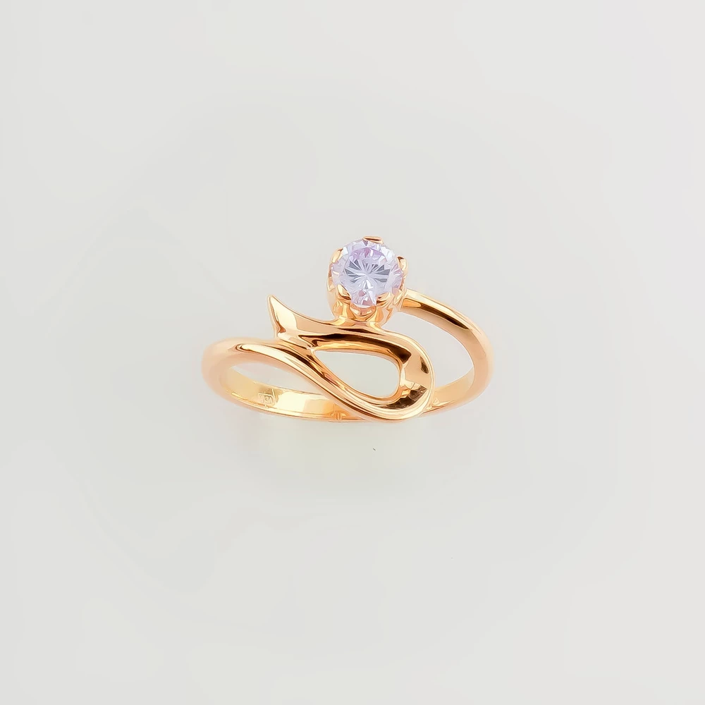 Кольцо с фианитом из красного золота 585 пробы