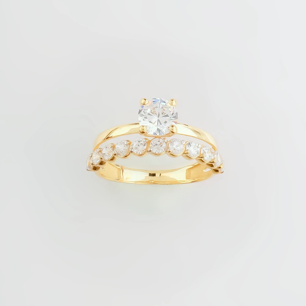 Кольцо с фианитом из желтого золота 585 пробы