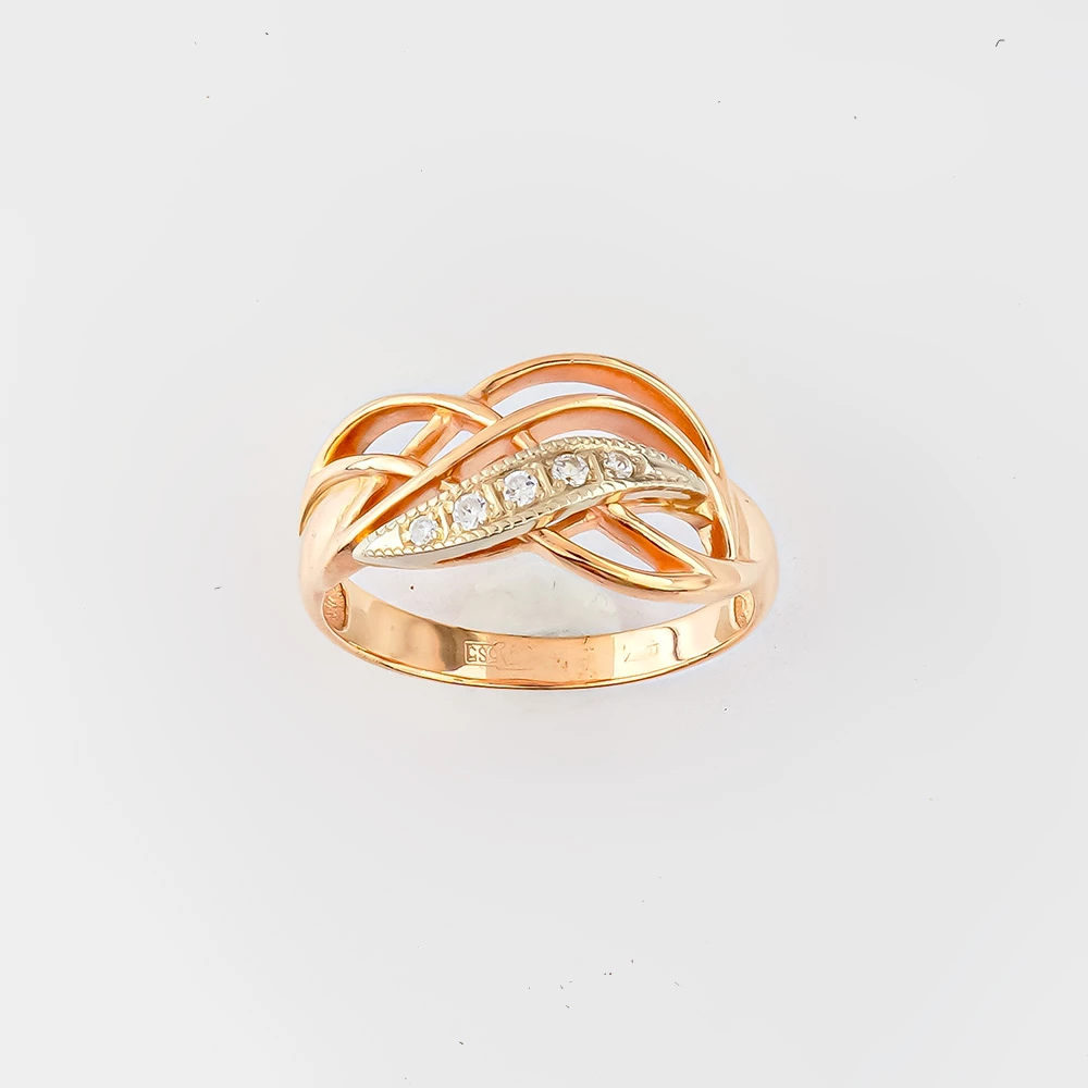 Кольцо с фианитом из красного золота 585 пробы