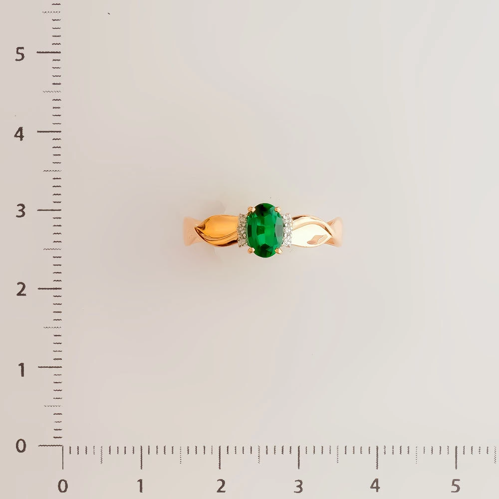 Кольцо с изумрудом синтетическим из красного золота 585 пробы