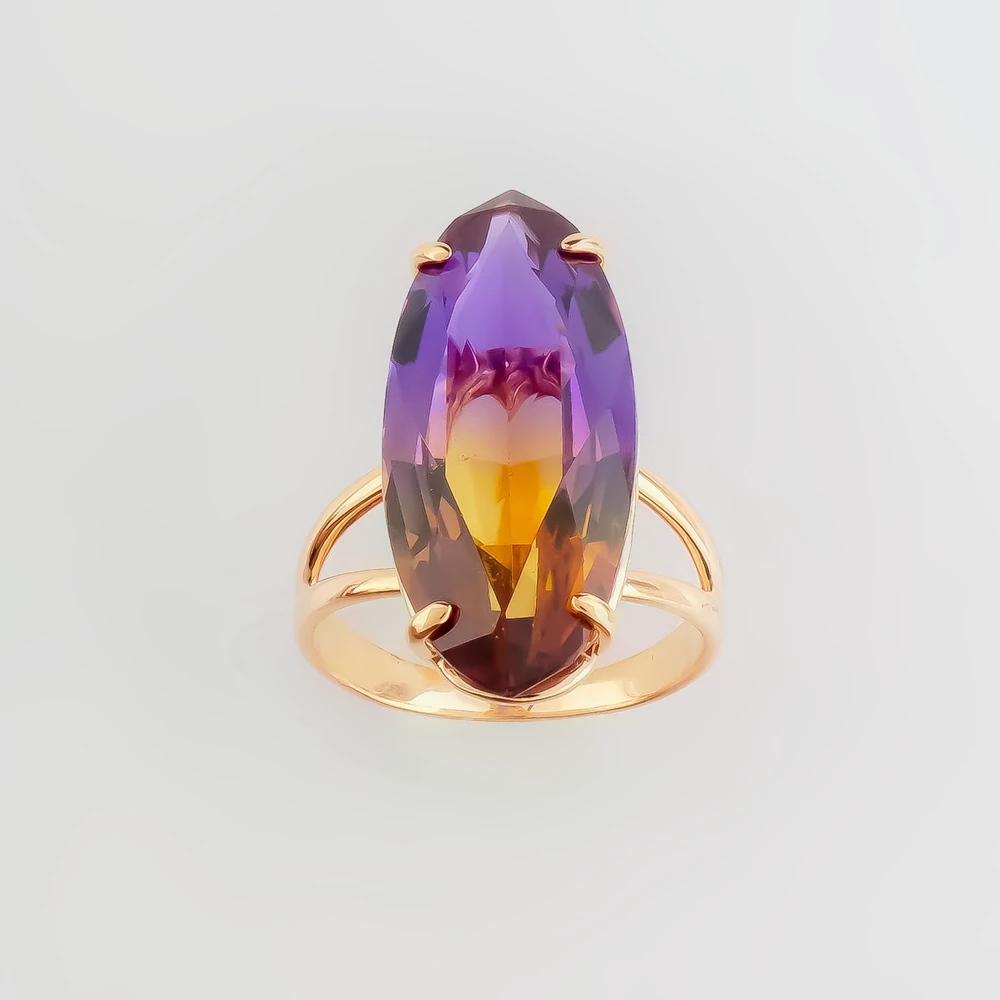 Кольцо с аметрином синтетическим из красного золота 585 пробы