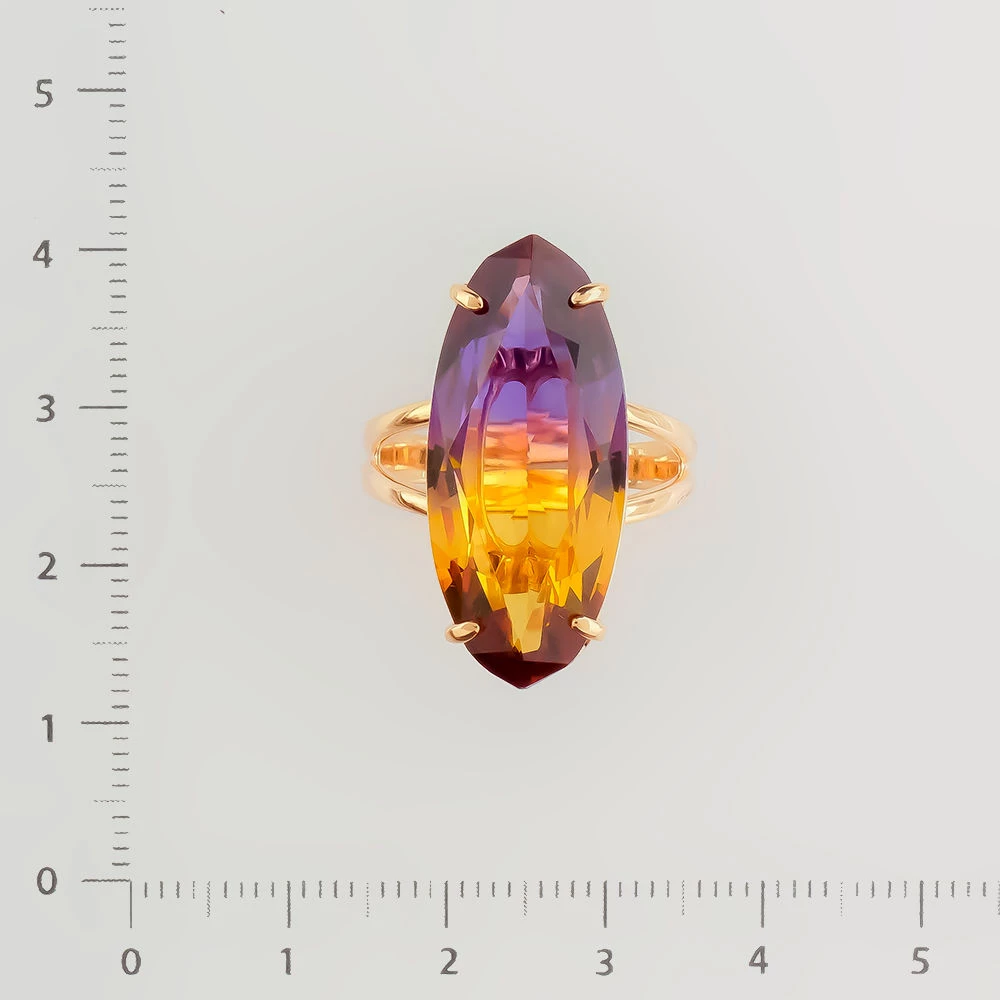 Кольцо с аметрином синтетическим из красного золота 585 пробы