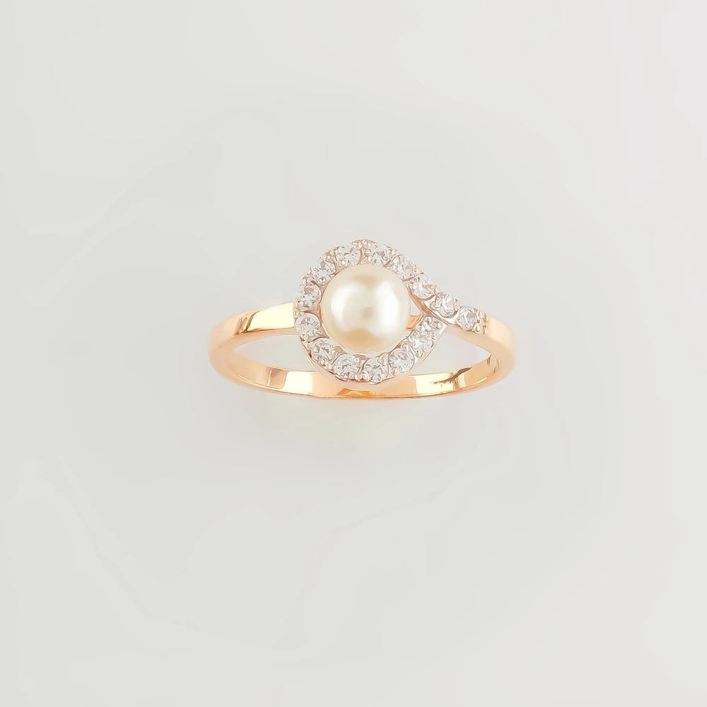Кольцо с культивированным жемчугом из красного золота 585 пробы
