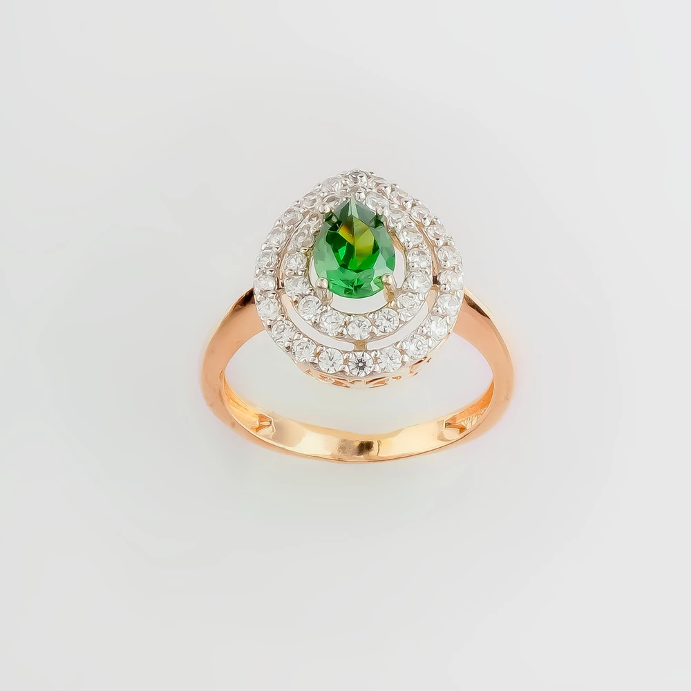 Кольцо с фианитом из красного золота 585 пробы