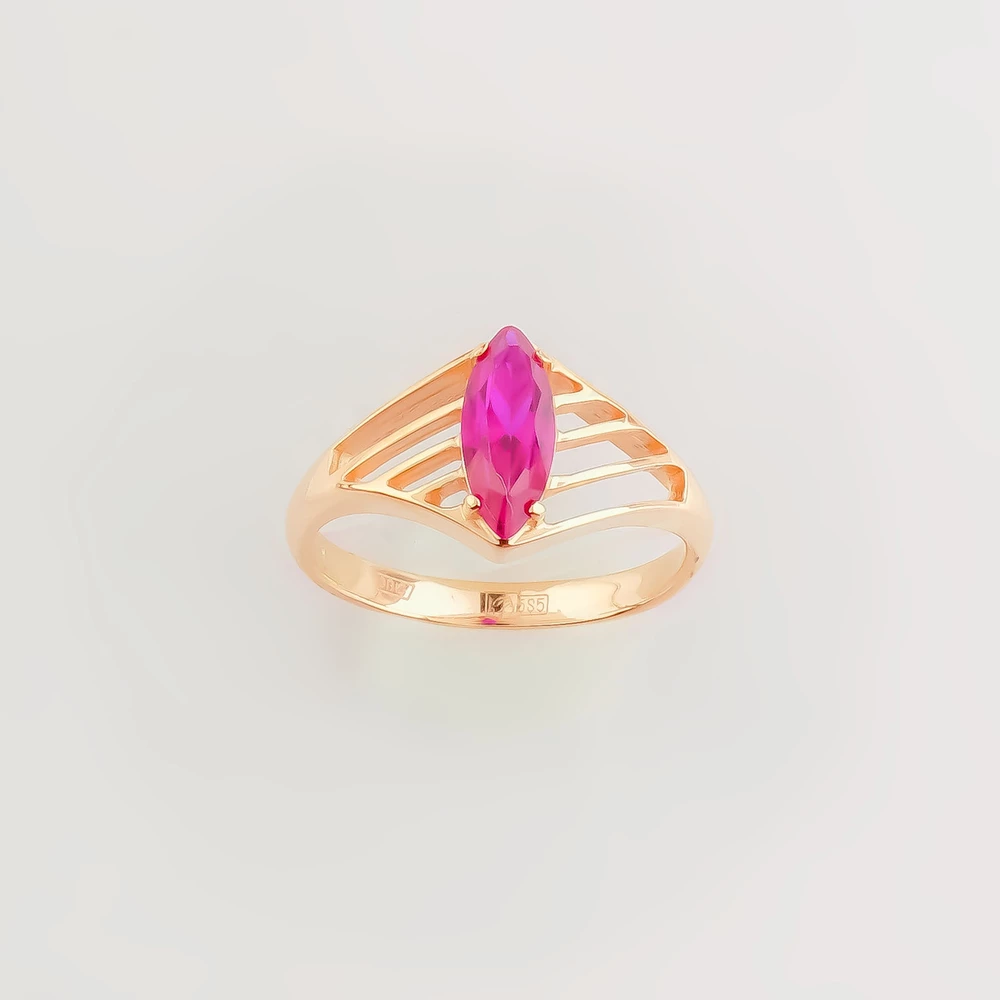 Кольцо с рубином синтетическим из красного золота 585 пробы