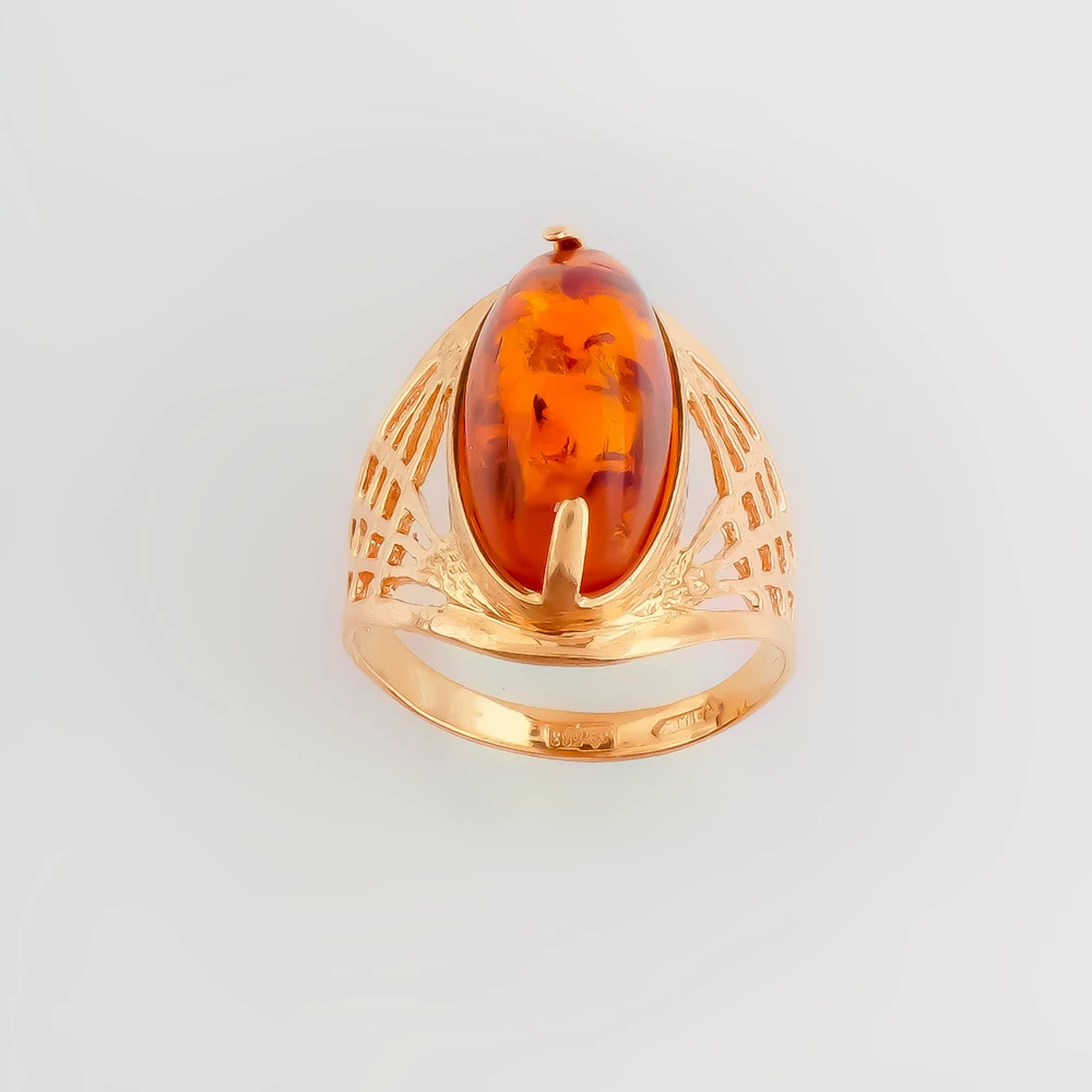 Кольцо с янтарем из красного золота 583 пробы