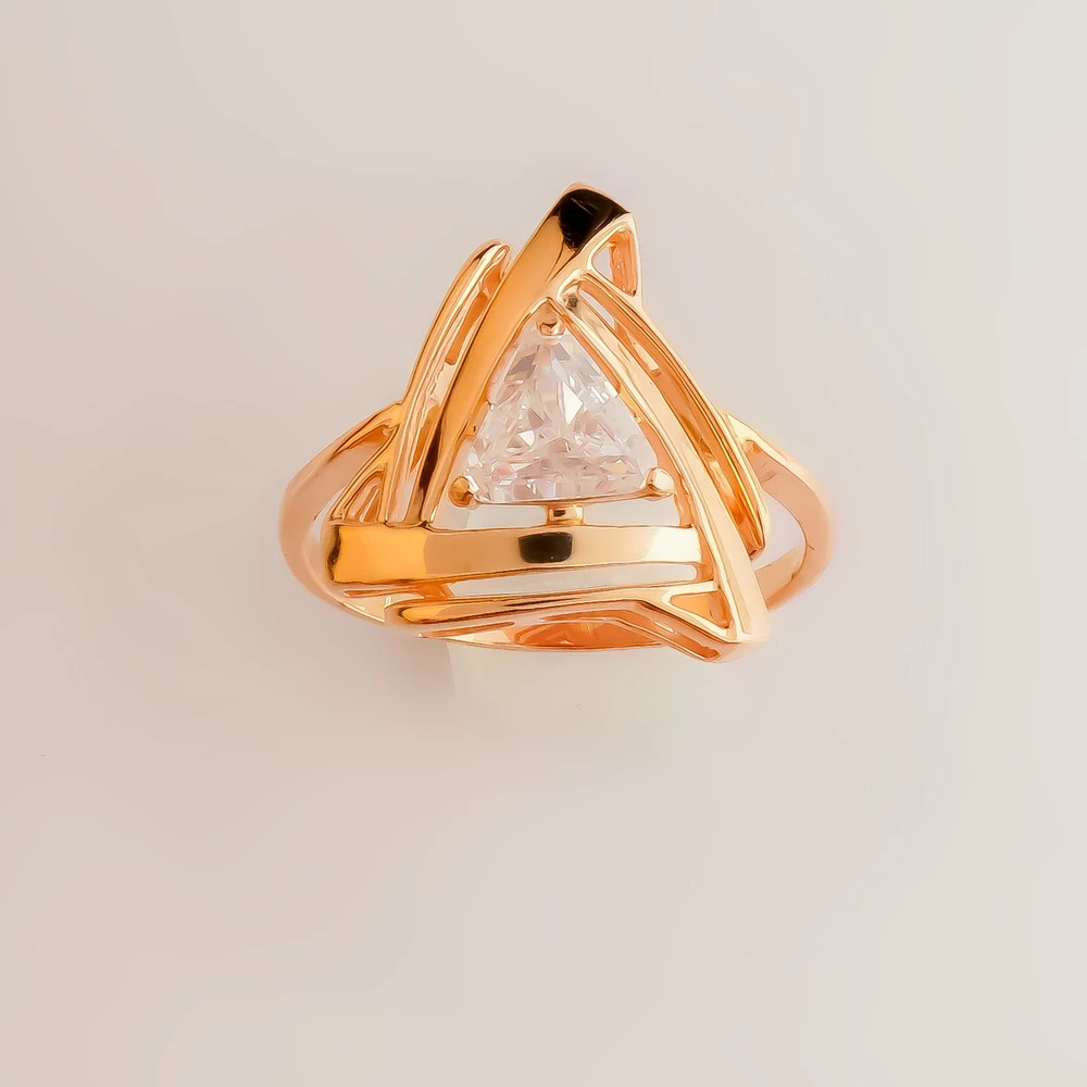 Кольцо с фианитом из красного золота 585 пробы