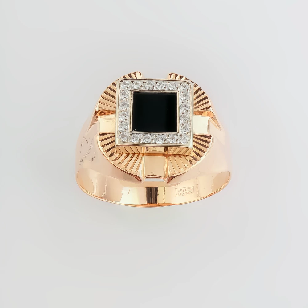 Кольцо с ониксом из красного золота 585 пробы