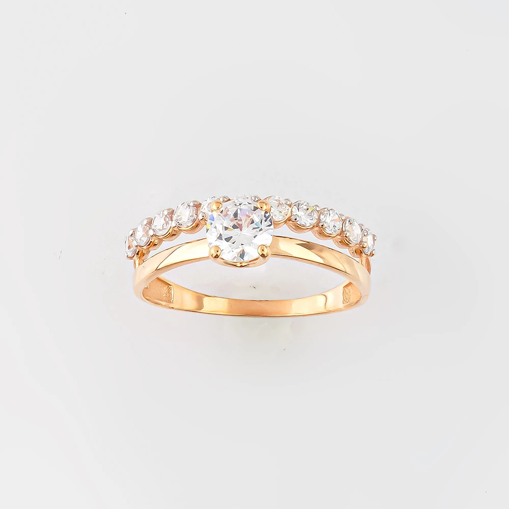 Кольцо с фианитом из красного золота 585 пробы