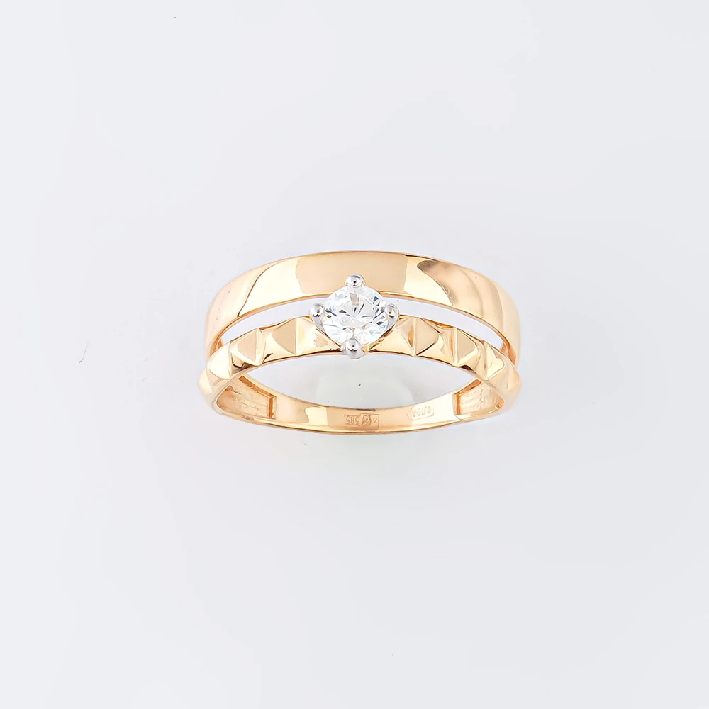 Кольцо с фианитом из красного золота 585 пробы