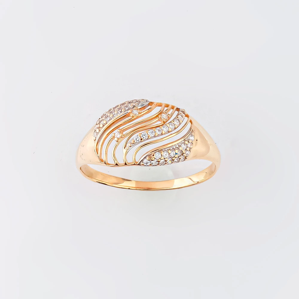 Кольцо с фианитом из красного золота 585 пробы