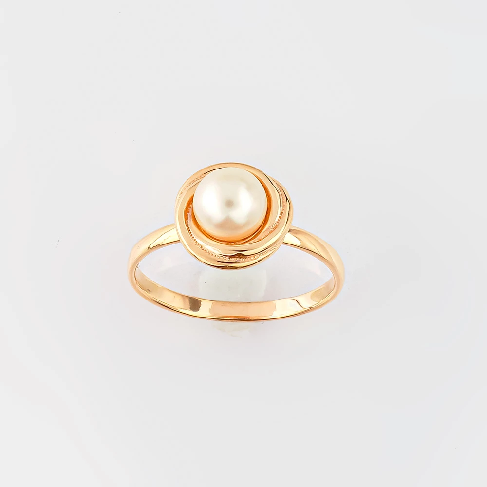 Кольцо с культивированным жемчугом из красного золота 585 пробы
