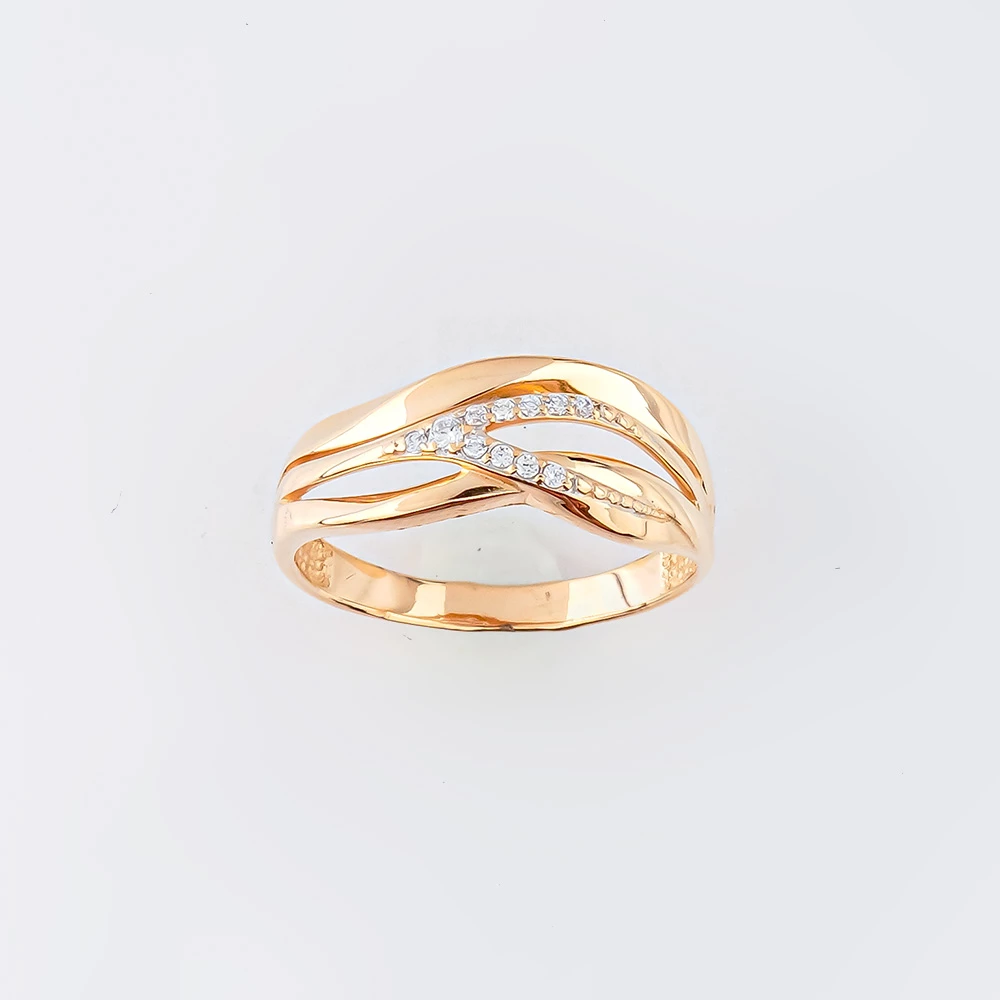 Кольцо с фианитом из красного золота 585 пробы