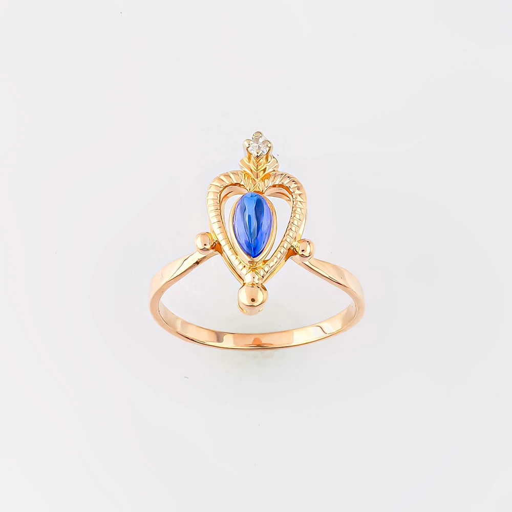 Кольцо с фианитом из красного золота 585 пробы