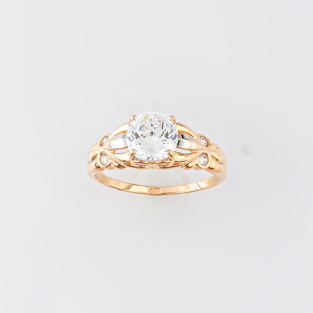 Кольцо с фианитом из красного золота 585 пробы