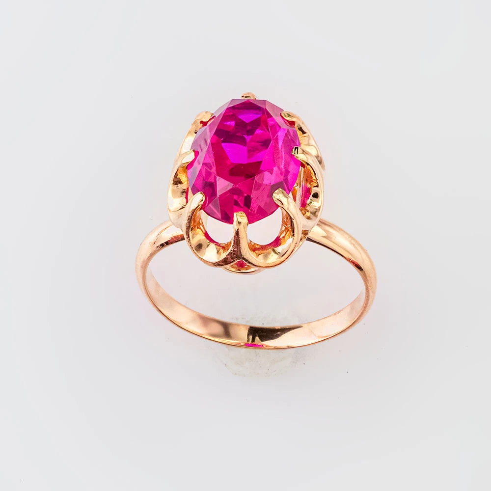 Кольцо с фианитом из красного золота 583 пробы