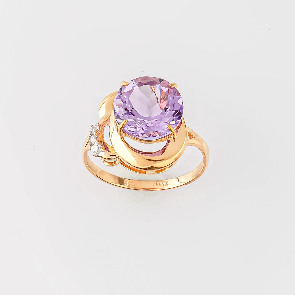 Кольцо с аметистом из красного золота 585 пробы