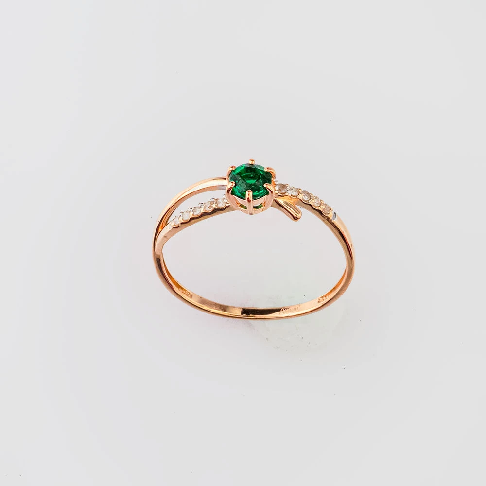 Кольцо с изумрудом синтетическим из красного золота 585 пробы