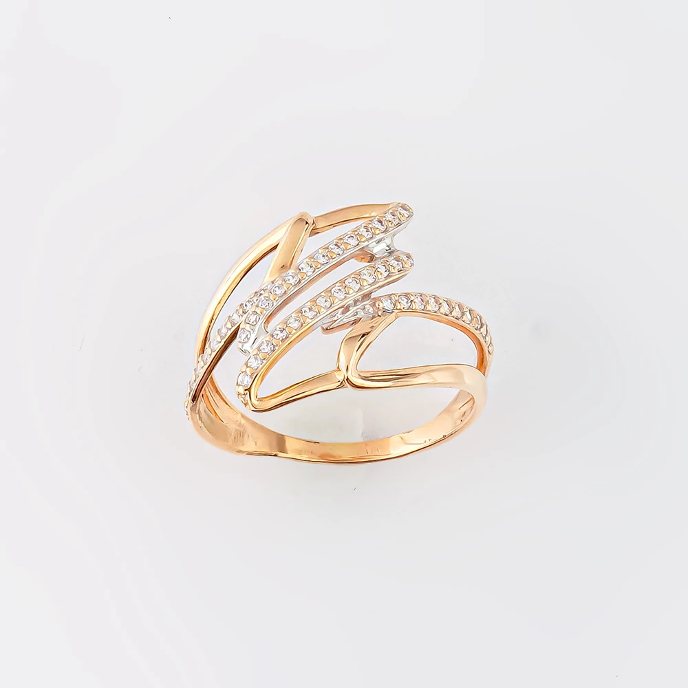 Кольцо с фианитом из красного золота 585 пробы