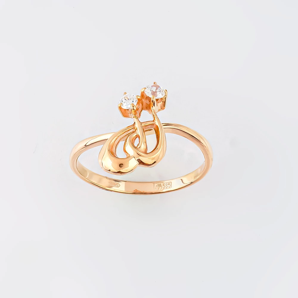 Кольцо с фианитом из красного золота 585 пробы