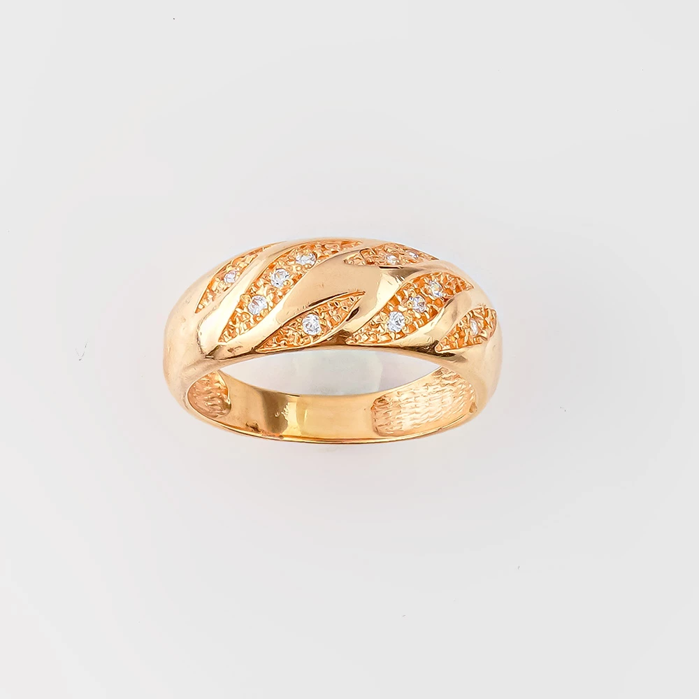 Кольцо с фианитом из красного золота 585 пробы