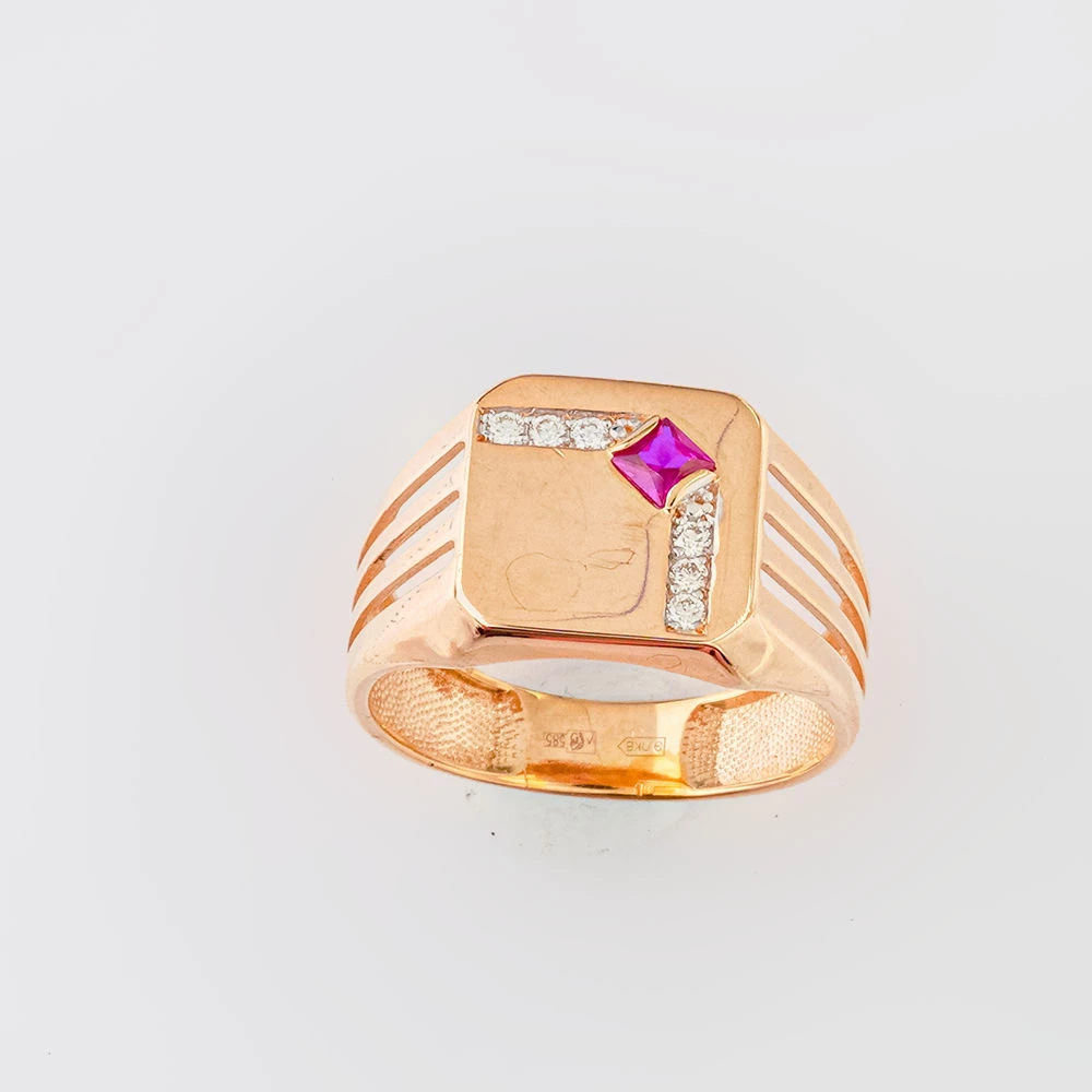 Кольцо с рубином синтетическим из красного золота 585 пробы