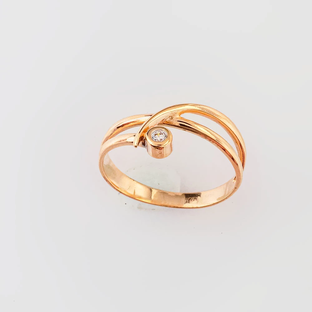 Кольцо с фианитом из красного золота 585 пробы