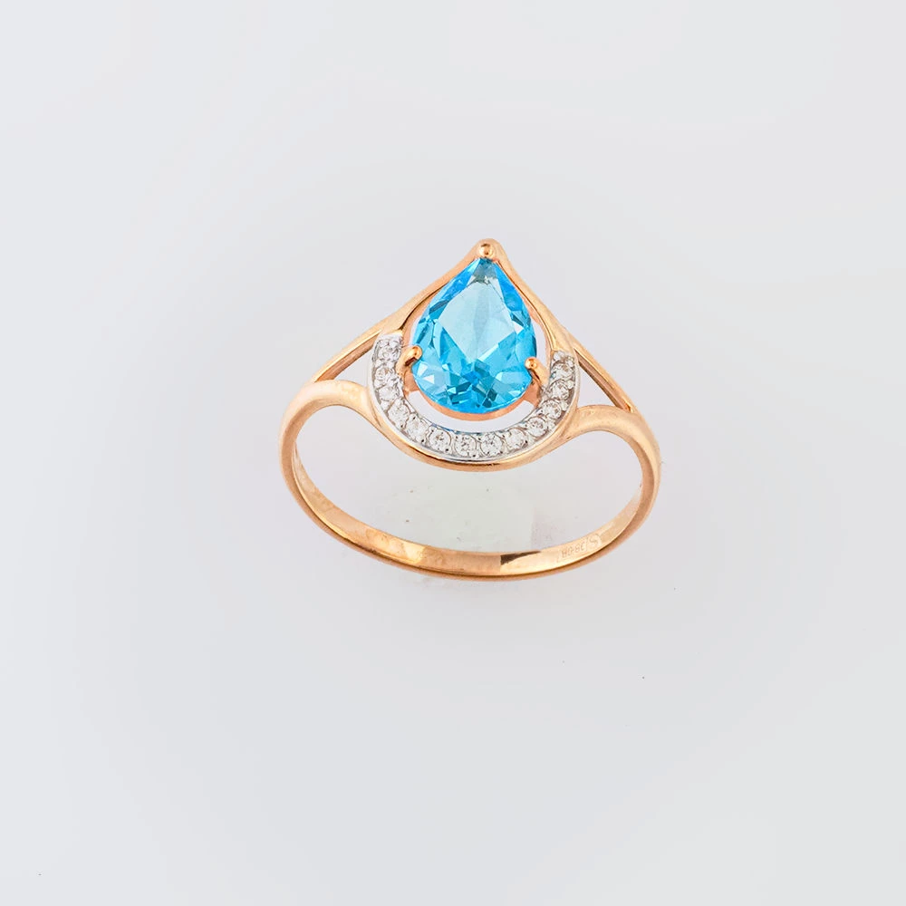 Кольцо с топазом из красного золота 585 пробы