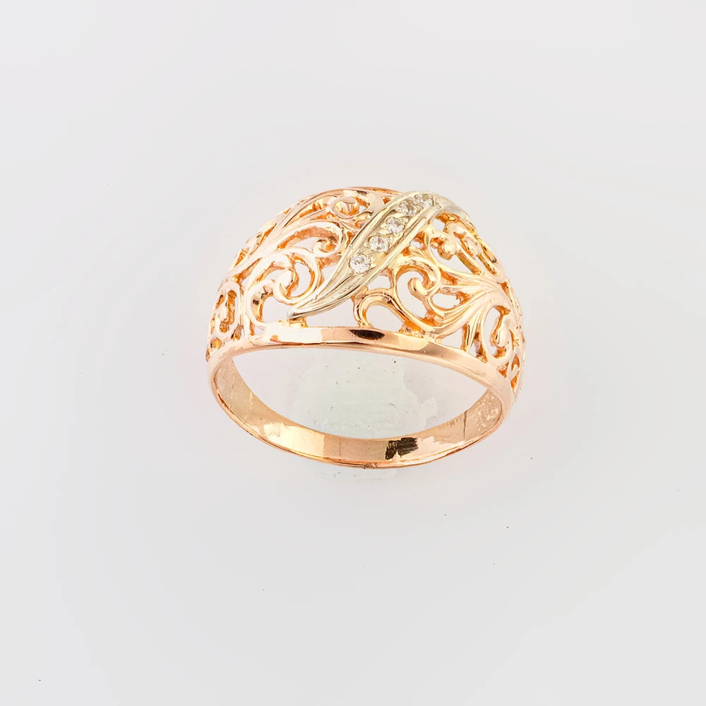 Кольцо с фианитом из красного золота 585 пробы