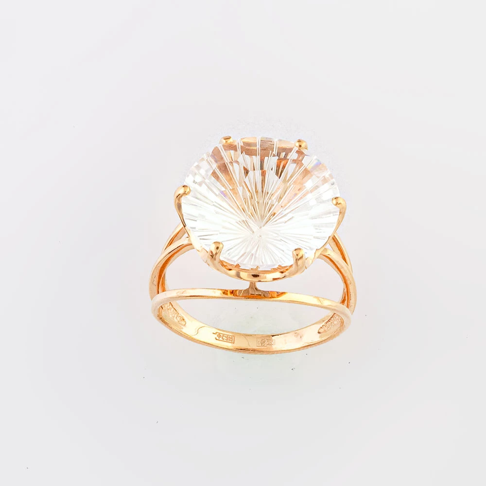 Кольцо с горный хрустальом из красного золота 585 пробы