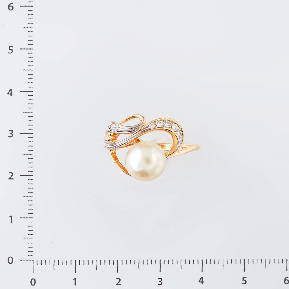 Кольцо с культивированным жемчугом из красного золота 585 пробы