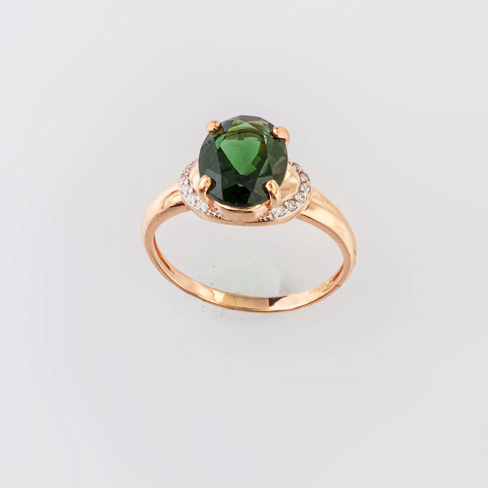 Кольцо с кварцем синтетическим из красного золота 585 пробы