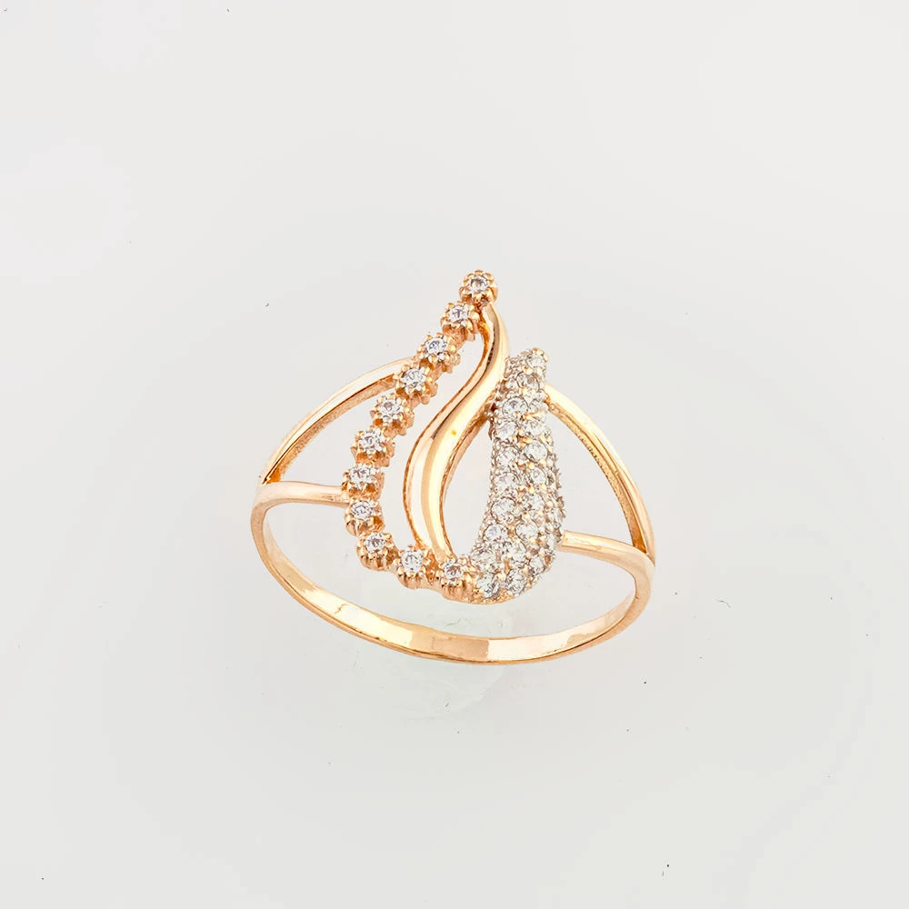 Кольцо с фианитом из красного золота 585 пробы