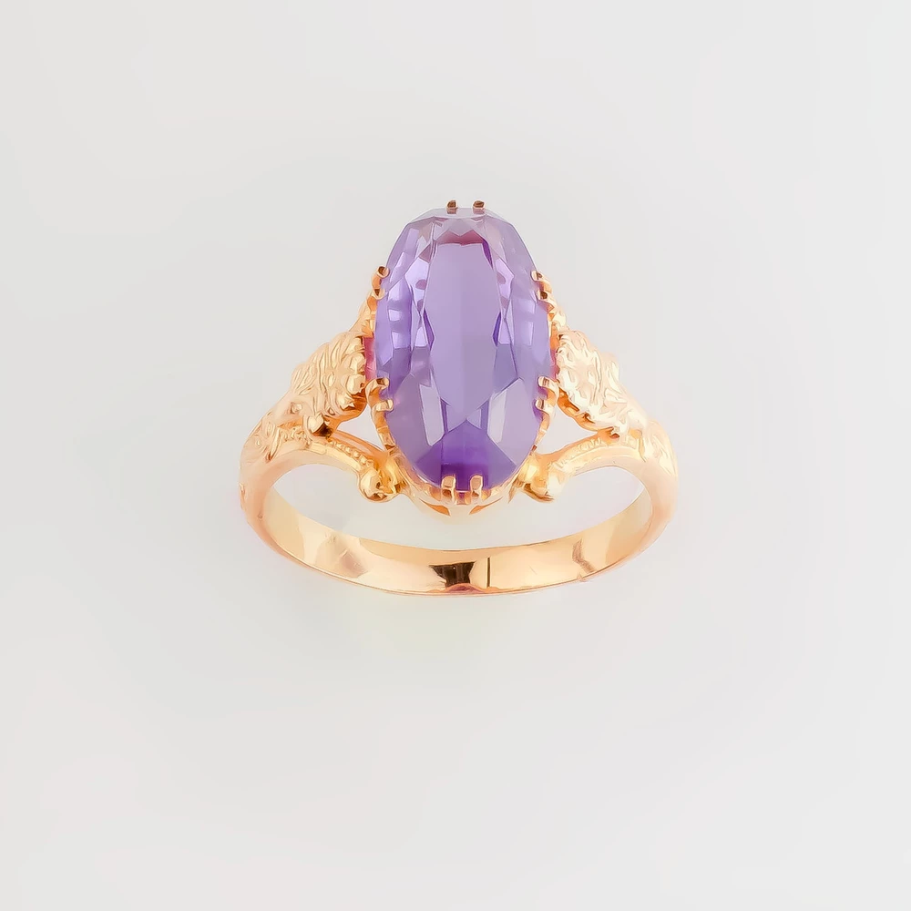 Кольцо с фианитом из красного золота 583 пробы