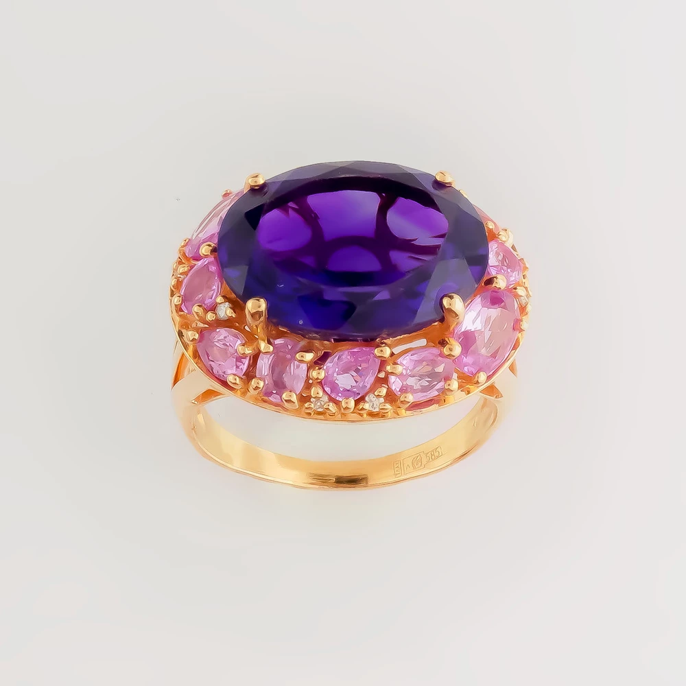 Кольцо с аметистом из красного золота 585 пробы