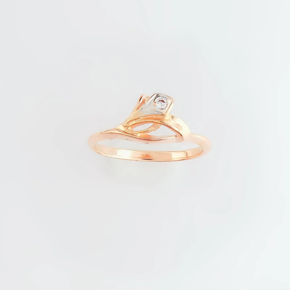 Кольцо с фианитом из красного золота 585 пробы