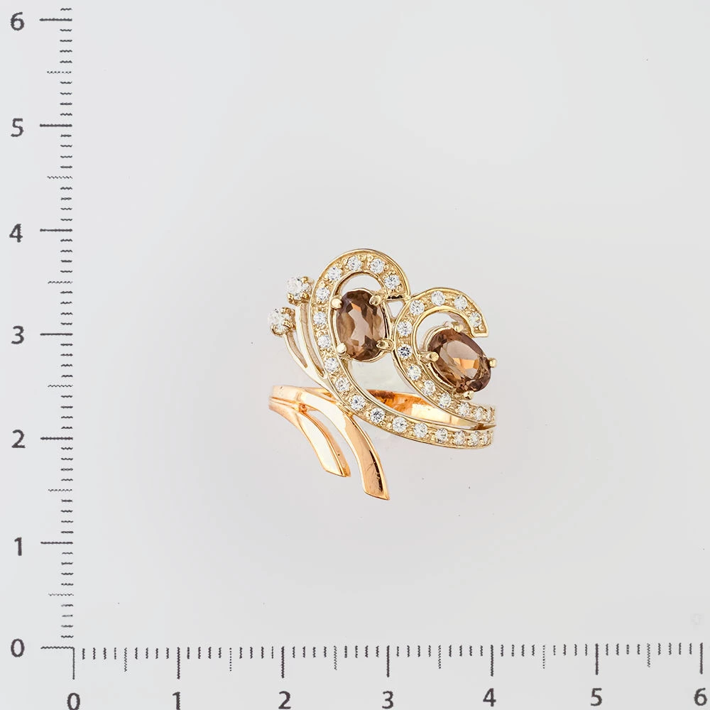 Кольцо с раух-топазом из красного золота 585 пробы