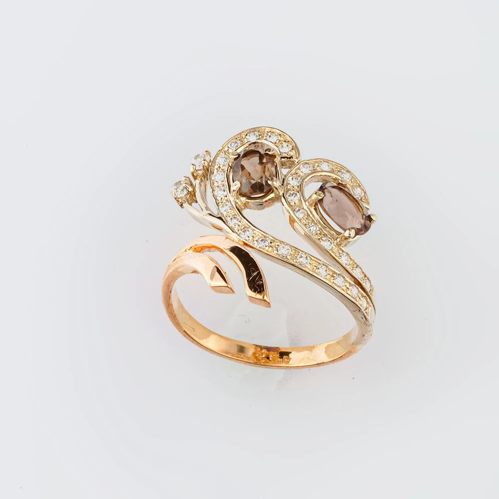 Кольцо с раух-топазом из красного золота 585 пробы