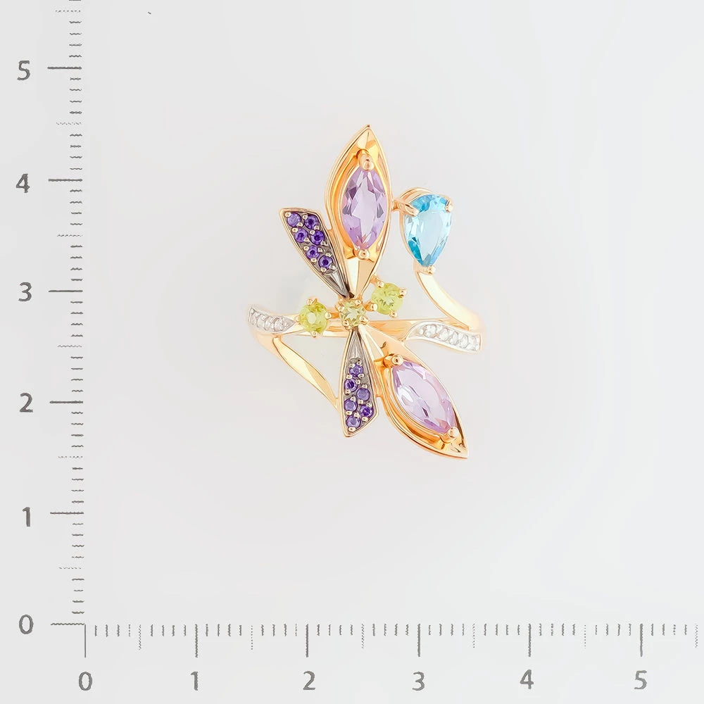 Кольцо с топазом из красного золота 585 пробы