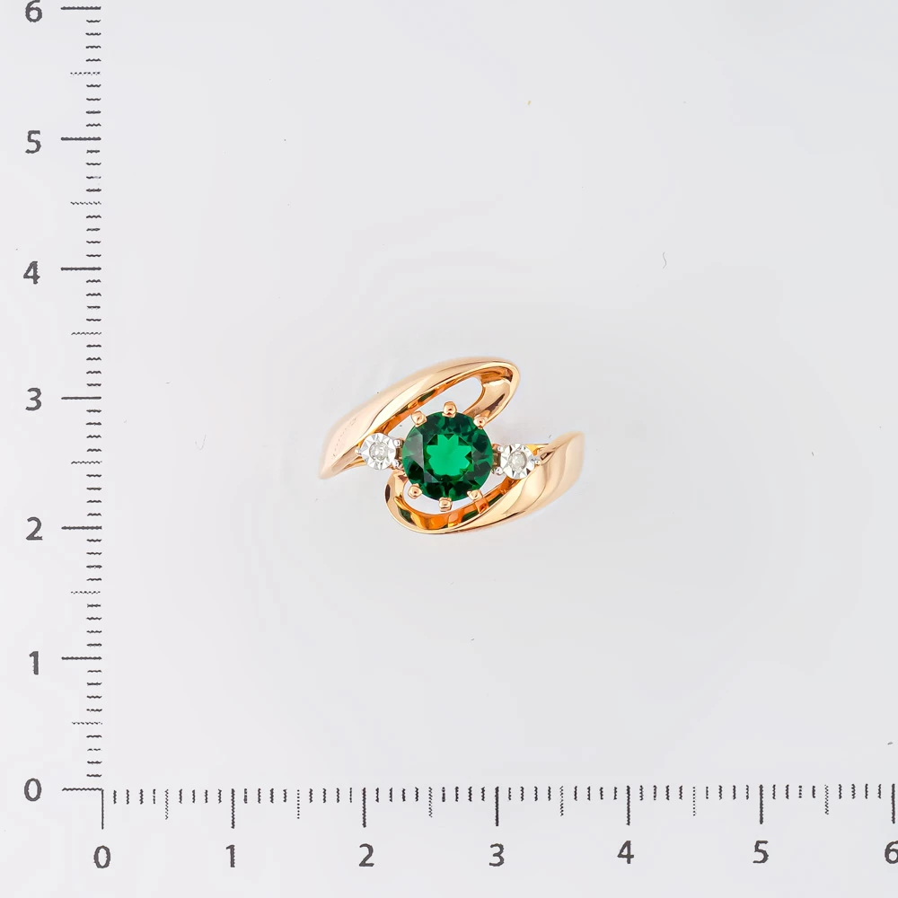 Кольцо с изумрудом синтетическим из красного золота 585 пробы