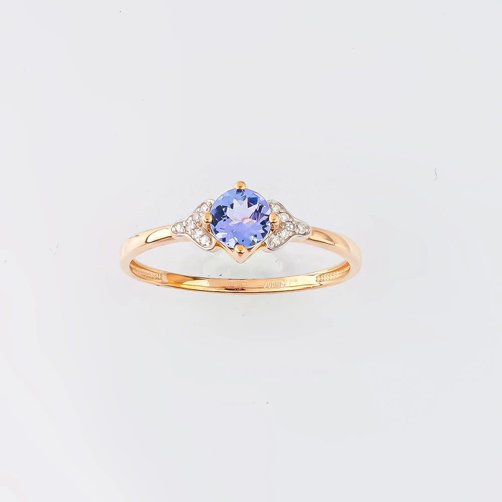 Кольцо с танзанитом из красного золота 585 пробы