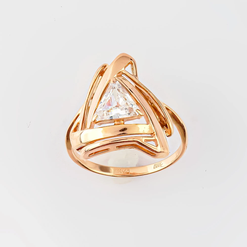 Кольцо с фианитом из красного золота 585 пробы