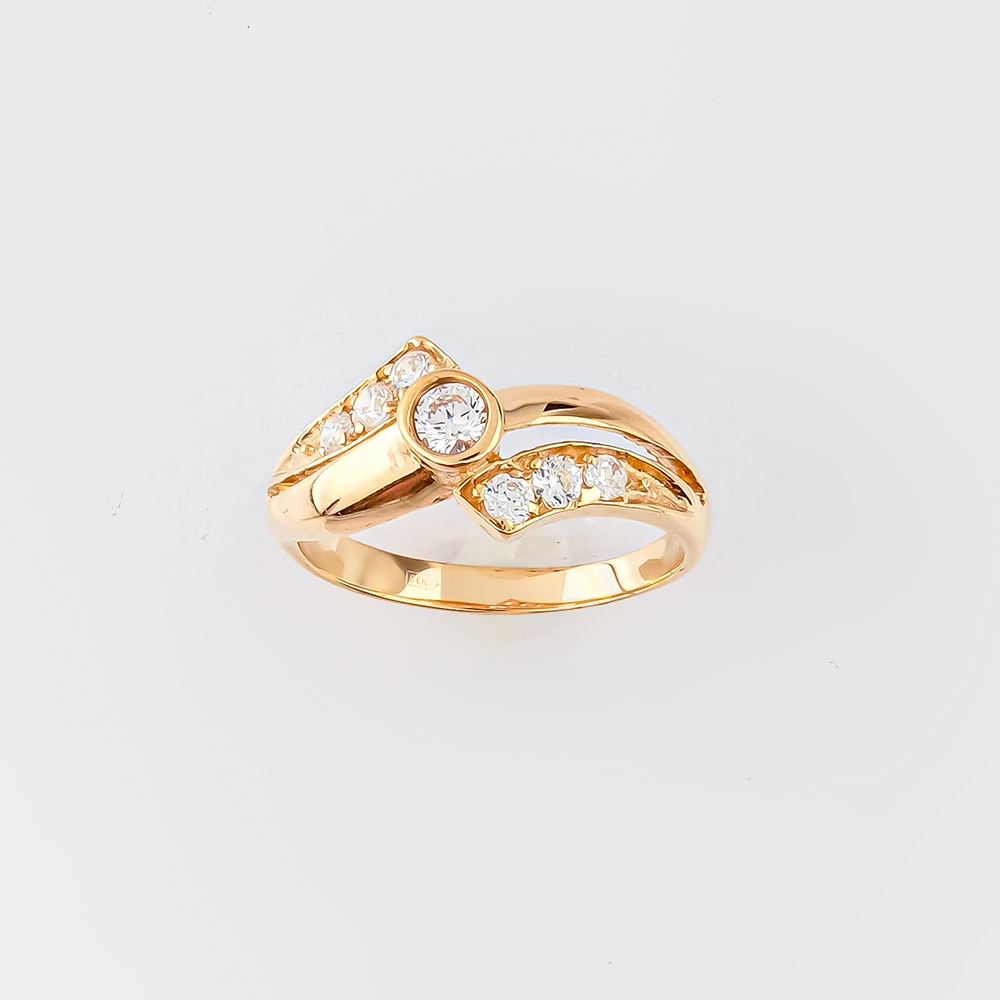 Кольцо с фианитом из красного золота 585 пробы