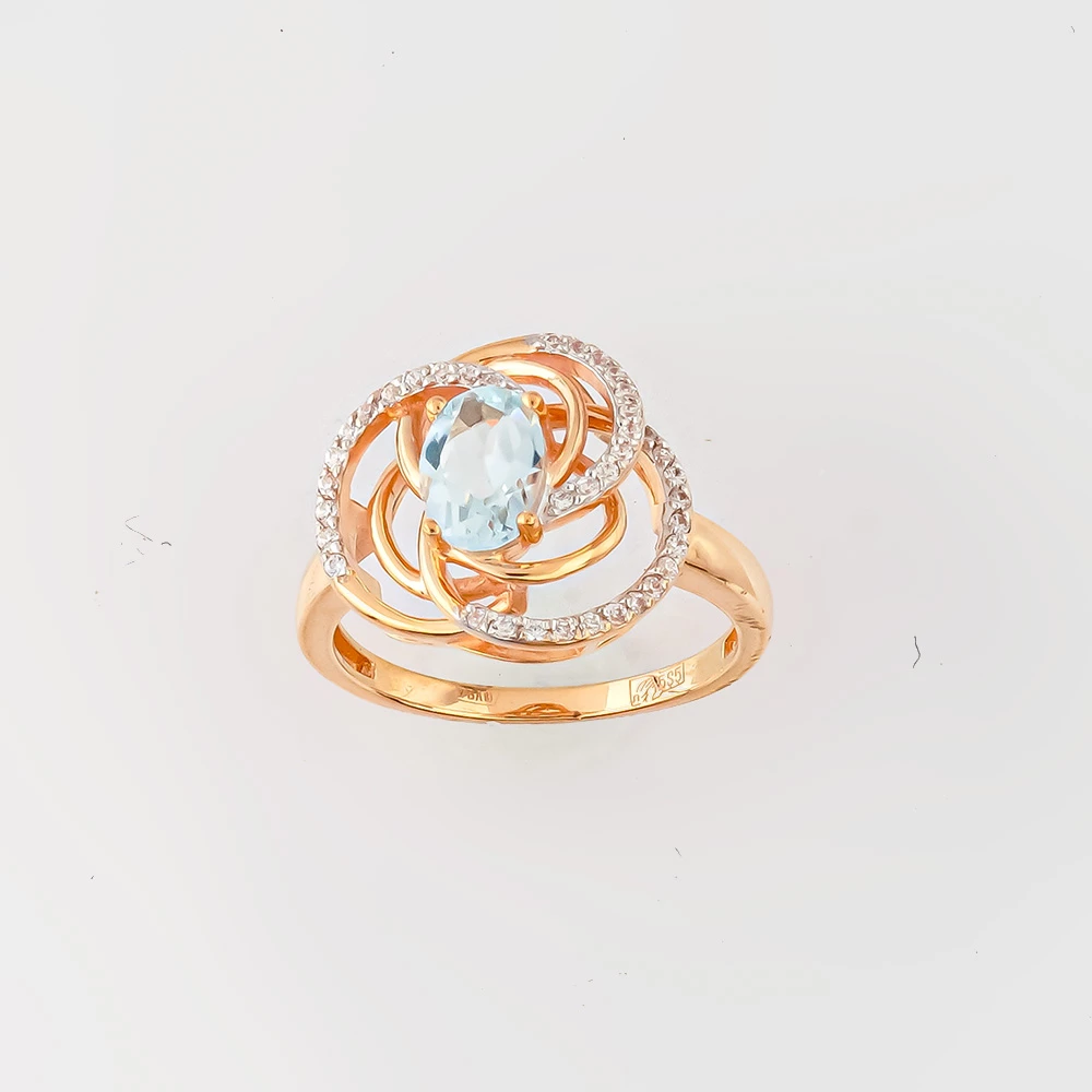 Кольцо с топазом из красного золота 585 пробы