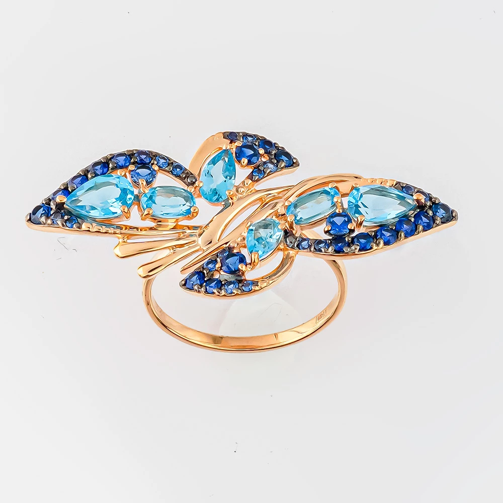 Кольцо с топазом из красного золота 585 пробы